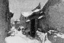 老北京胡同素描画 雪景素描作品