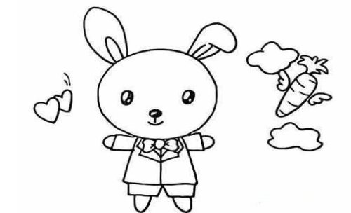 卡通小白兔吃萝卜简笔画幼儿园图片步骤可爱