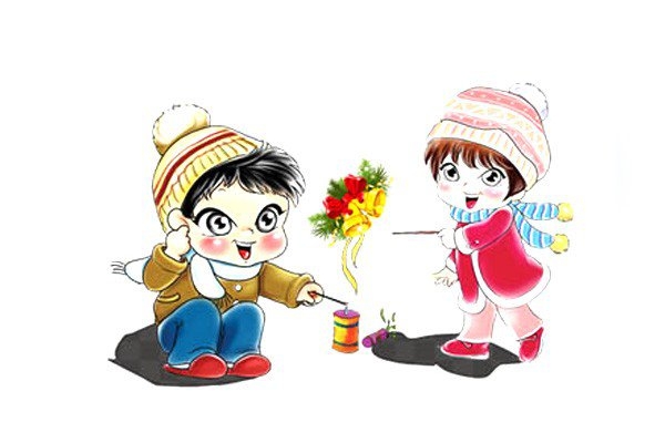 小朋友放鞭炮简笔画图片大全带颜色4张
