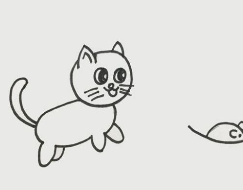 猫抓老鼠简笔画图片 猫和老鼠简笔画儿童画教程