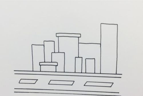 城市简笔画高楼大厦黑白彩色 城市简笔画简笔画