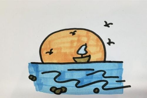落日余晖简笔画风景简笔画 夕阳下的风景简笔画怎么画