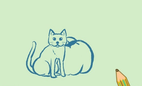 猫咪简笔画卡通儿童画 猫咪和南瓜简笔画步骤图