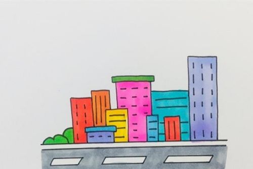城市简笔画高楼大厦黑白彩色 城市简笔画简笔画