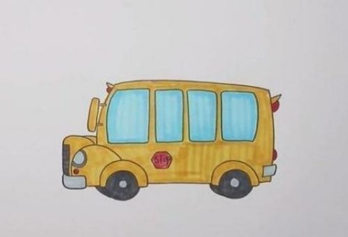 校车简笔画怎么画 校车简笔画彩色画法图解