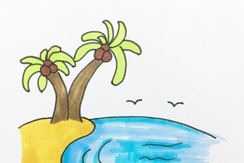 海滩简笔画图片大全彩色 海边风景简笔画怎么画