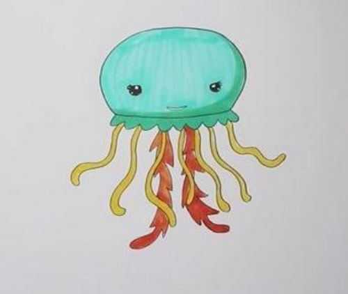 彩色卡通水母简笔画步骤 可爱水母简笔画怎么画-素描自学网 彩色卡通水母简笔画步骤 可爱水母简笔画怎么画