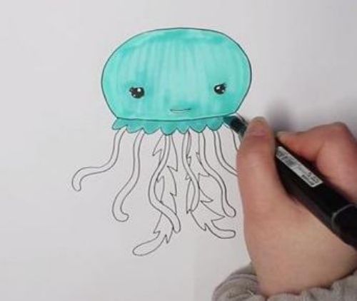 彩色卡通水母简笔画步骤 可爱水母简笔画怎么画-素描自学网 彩色卡通水母简笔画步骤 可爱水母简笔画怎么画