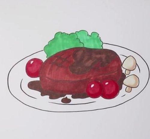 美味的牛排简笔画怎么画 牛排简笔画图片彩色画法