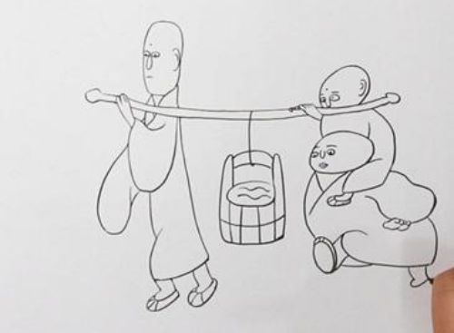 三个和尚挑水喝简笔画绘画教程 三个和尚没水喝简笔画怎么画