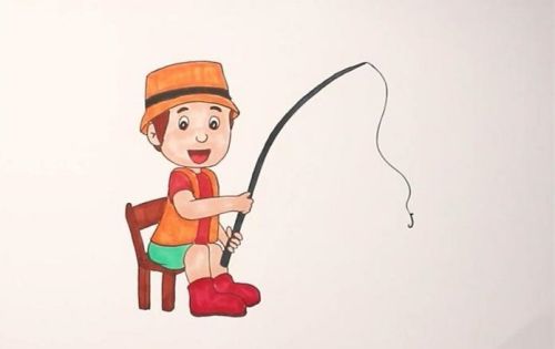 钓鱼简笔画儿童画怎么画 彩色钓鱼简笔画步骤