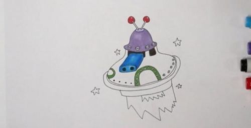 彩色科幻宇宙飞船简笔画教程 带颜色宇宙飞船简笔画怎么画