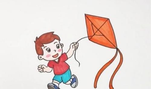 卡通男孩放风筝简笔画步骤 彩色放风筝简笔画怎么画