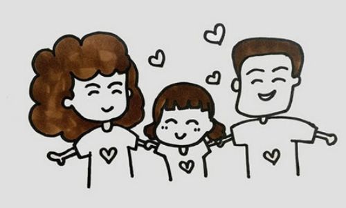 卡通彩色三口之家简笔画怎么画 幼儿园三口之家简笔画画法教学