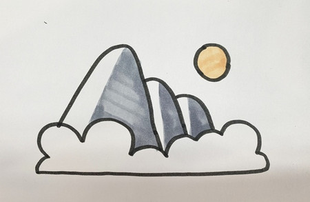 带颜色夕阳落日简笔画怎么画 黄昏落日简笔画步骤图解