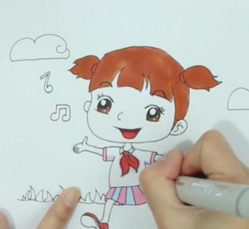 可恩爱女孩小学生简笔画怎么画 少先队员小学生简笔画教程