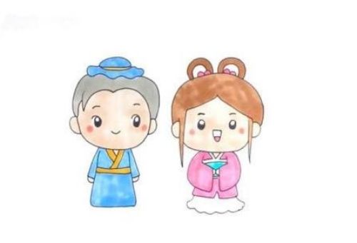 牛郎织女彩色简笔画怎么画 漂亮牛郎织女简笔画步骤