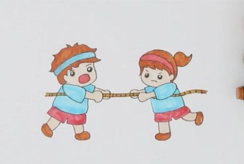 小朋友拔河简笔画怎么画 拔河简笔画儿童画教程