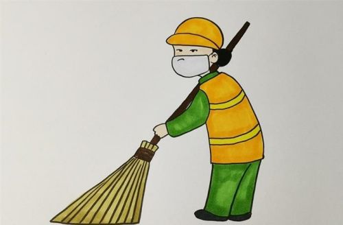 简单又漂亮环卫工人简笔画画法 彩色环卫工人简笔画怎么画