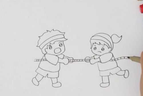 小朋友拔河简笔画怎么画 拔河简笔画儿童画教程