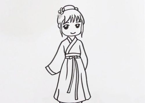 手绘长裙汉服简笔画怎么画 古风汉服简笔画步骤图