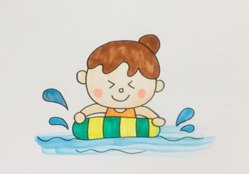 女孩游泳简笔画儿童画怎么画 彩色游泳简笔画步骤