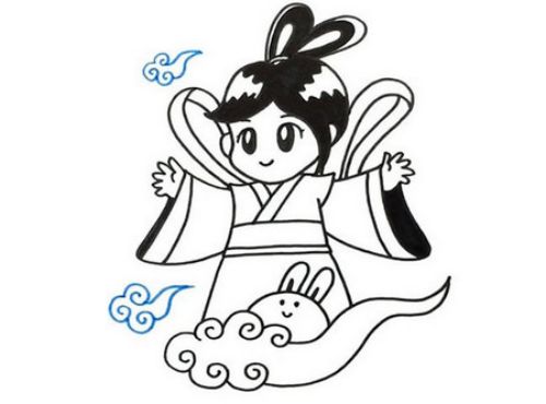 Q版玉兔嫦娥简笔画绘画方法 可爱卡通版嫦娥简笔画怎么画
