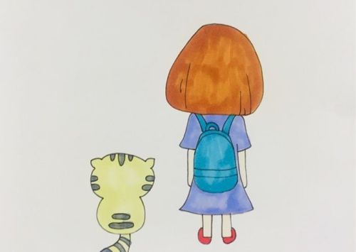 彩色小女孩小猫背影简笔画步骤 可爱小女孩和猫简笔画怎么画