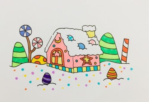 彩色手绘糖果屋简笔画画法 简单糖果屋简笔画怎么画