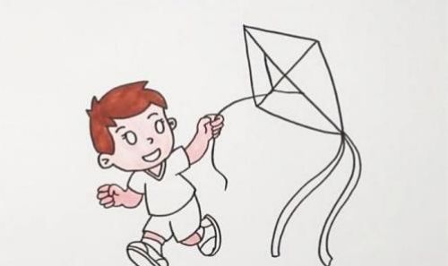 卡通男孩放风筝简笔画步骤 彩色放风筝简笔画怎么画
