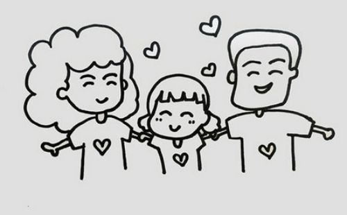 卡通彩色三口之家简笔画怎么画 幼儿园三口之家简笔画画法教学