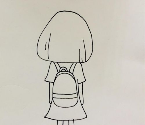 彩色小女孩小猫背影简笔画步骤 可爱小女孩和猫简笔画怎么画