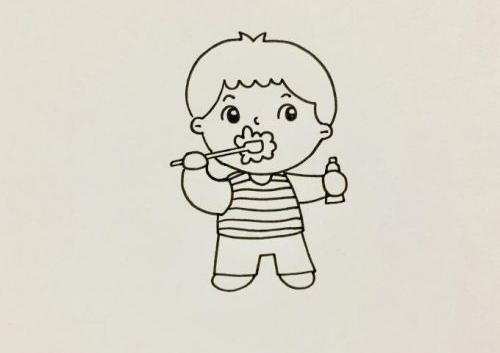刷牙简笔画儿童画怎么画 男孩刷牙简笔画步骤