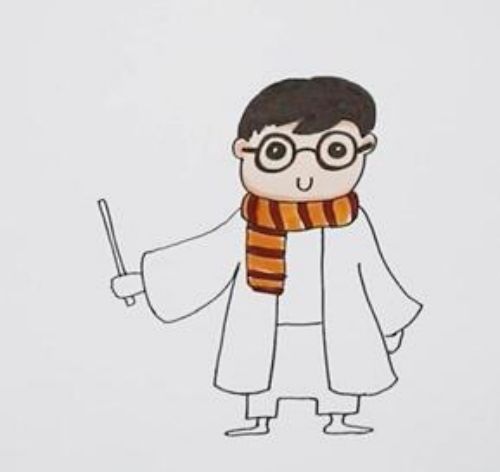 q版人物哈利波特简笔画怎么画 魔杖哈利波特简笔画绘画教程