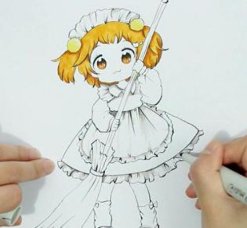 仆人简笔画儿童画法步骤 彩色女仆佣人简笔画怎么画