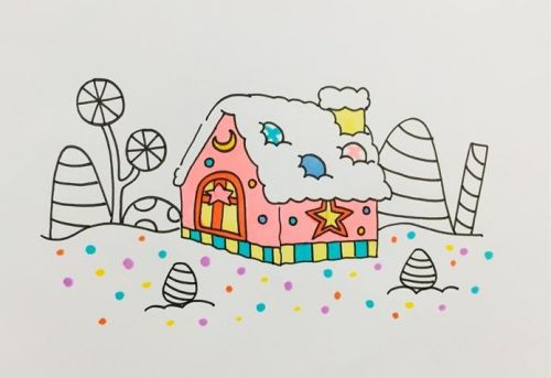 彩色手绘糖果屋简笔画画法 简单糖果屋简笔画怎么画