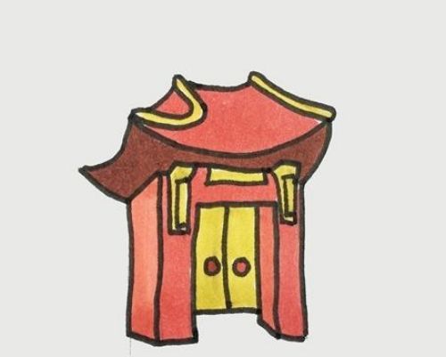 中国古代建筑简笔画怎么画 彩色古代建筑简笔画步骤