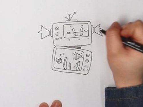 帅气简单机器人简笔画绘画过程 彩色机器人简笔画儿童画怎么画