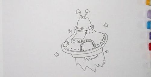 彩色科幻宇宙飞船简笔画教程 带颜色宇宙飞船简笔画怎么画