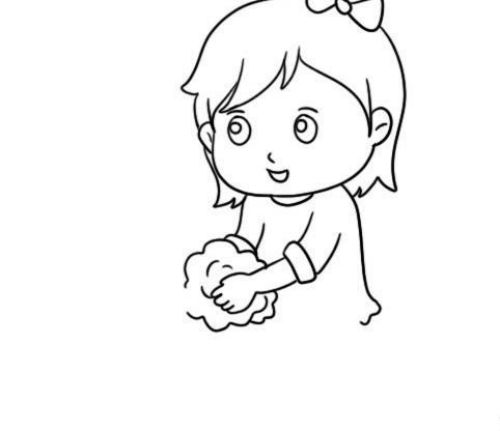 小朋友洗手儿童画怎么画 卡通小朋友洗手简笔画教程