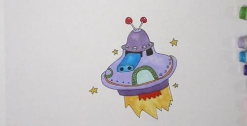 彩色科幻宇宙飞船简笔画教程 带颜色宇宙飞船简笔画怎么画