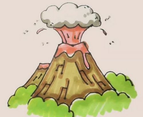 岩浆卡通火山喷发简笔画图解 带颜色火山喷发简笔画怎么画