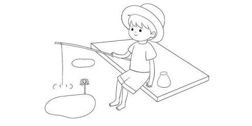 简单小孩在河边钓鱼简笔画步骤 彩色小孩在河边钓鱼简笔画怎么画