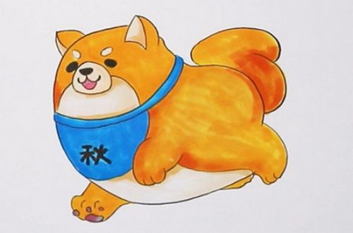 真实q版秋田犬简笔画怎么画 彩色秋田犬简笔画步骤教学