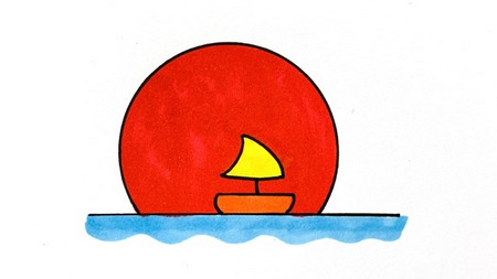 简单海边夕阳简笔画怎么画 彩色海边夕阳简笔画画法图解