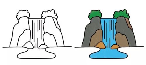 带颜色高山流水简笔画教学 儿童画高山流水简笔怎么画