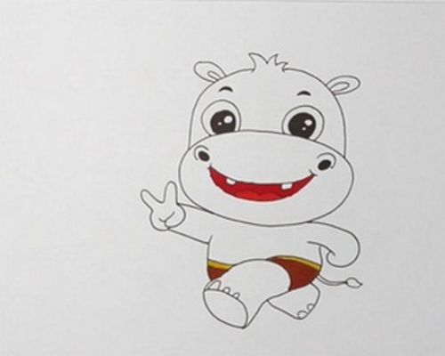 卡通彩色河马简笔画怎么画 拟人化河马简笔画图解