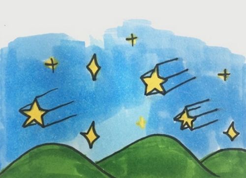 带颜色流星雨简笔画教学 彩色星空流星雨简笔画怎么画