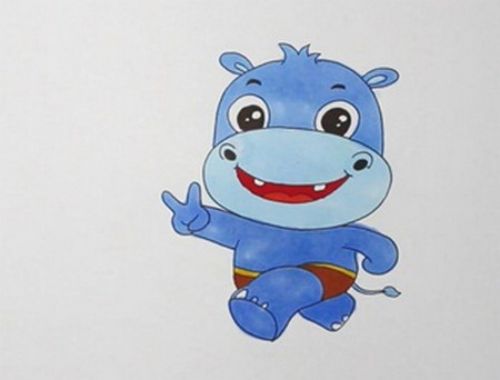 卡通彩色河马简笔画怎么画 拟人化河马简笔画图解