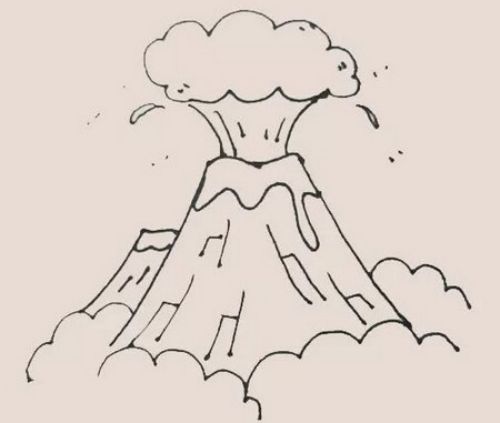 岩浆卡通火山喷发简笔画图解 带颜色火山喷发简笔画怎么画